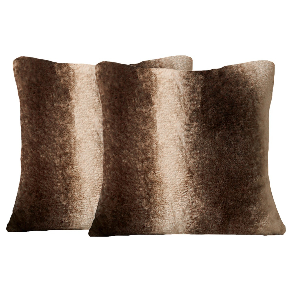 OHS Stripe Faux Fur Cushion Covers - Brown>