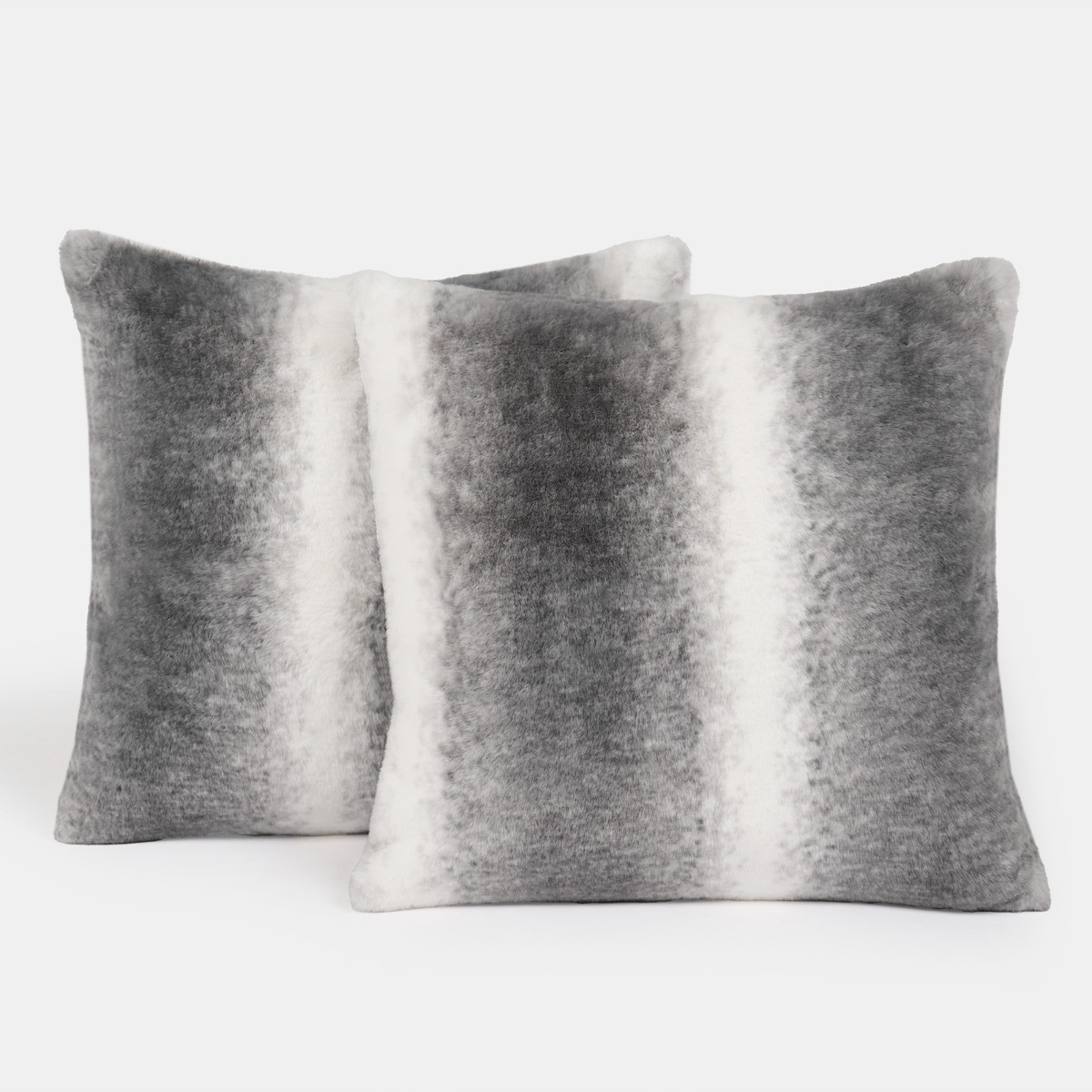 OHS Stripe Faux Fur Cushion Covers - Grey >