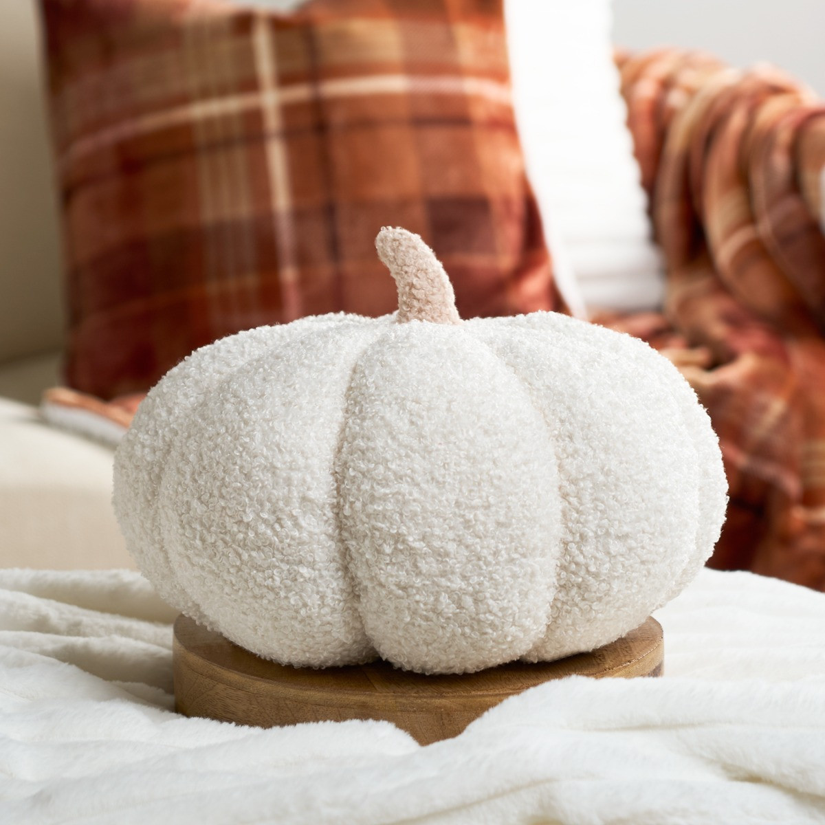 OHS Boucle Autumn Pumpkin Cushion - Cream>