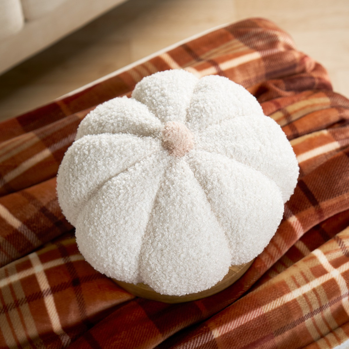 OHS Boucle Autumn Pumpkin Cushion - Cream>