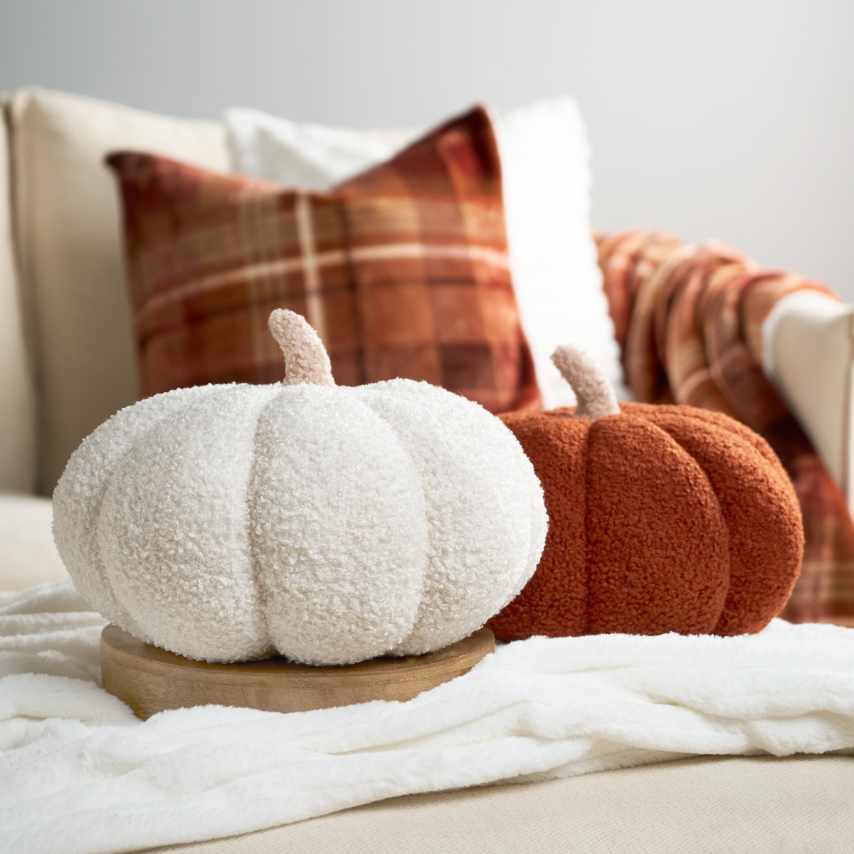 OHS Boucle Autumn Pumpkin Cushion - Cream>