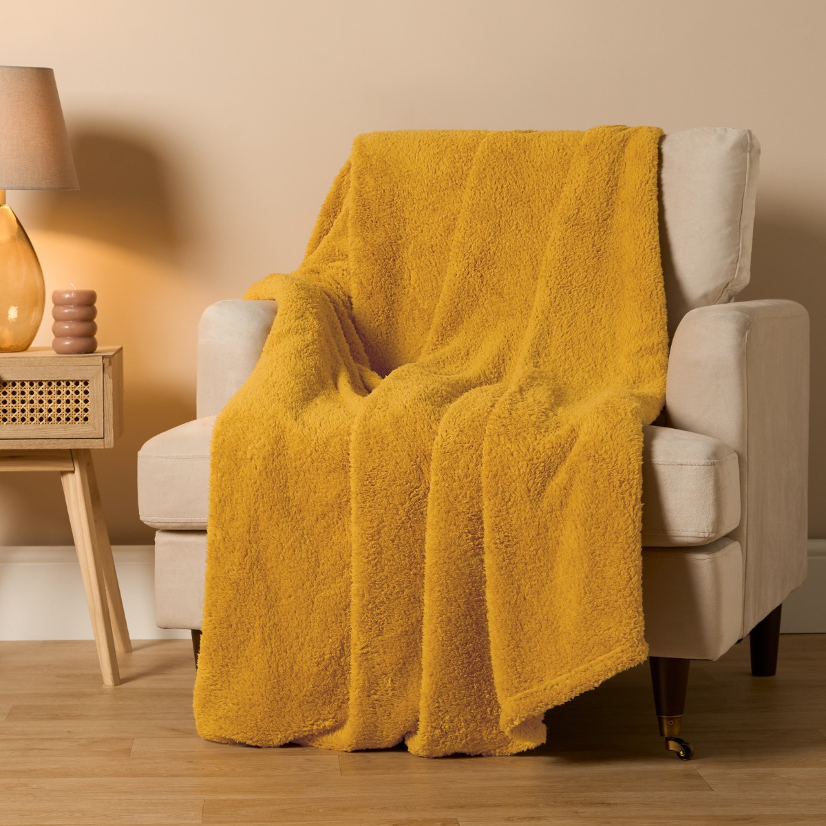 OHS Teddy Fleece Throw, Ochre - 200  x 240cm >