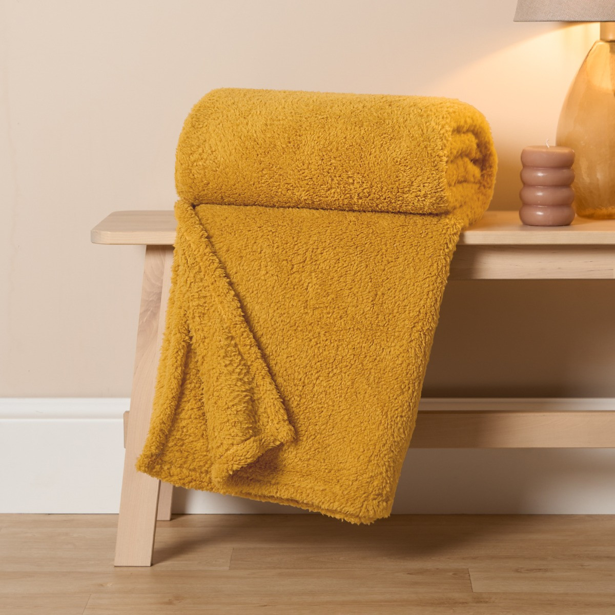 OHS Teddy Fleece Throw, Ochre - 200  x 240cm >