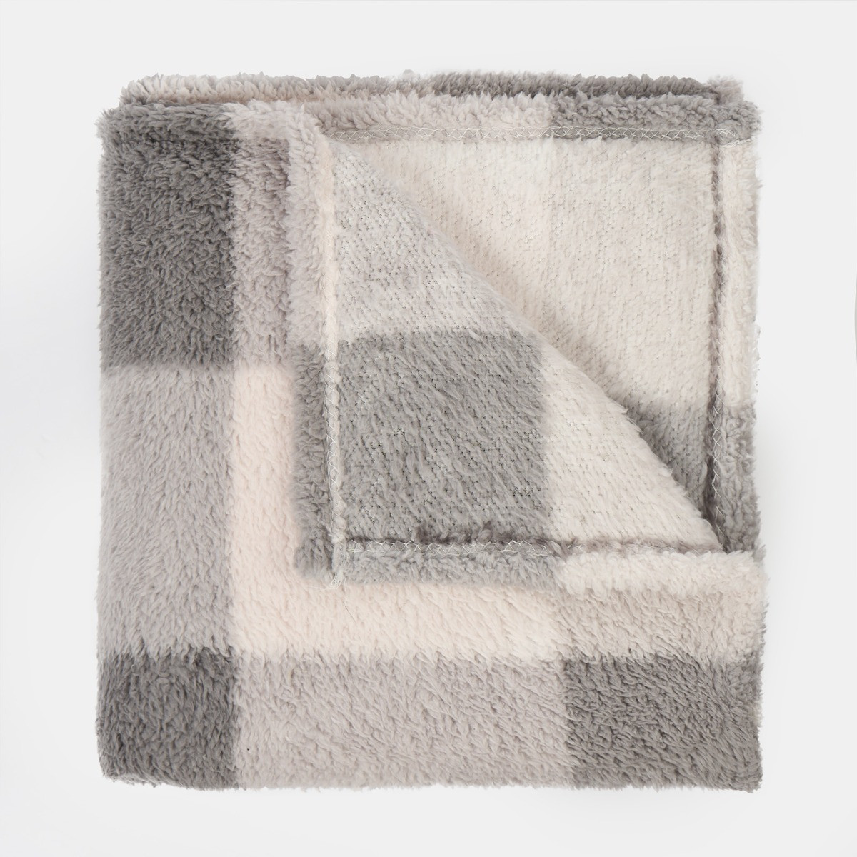 OHS Gingham Print Teddy Throw - Grey >