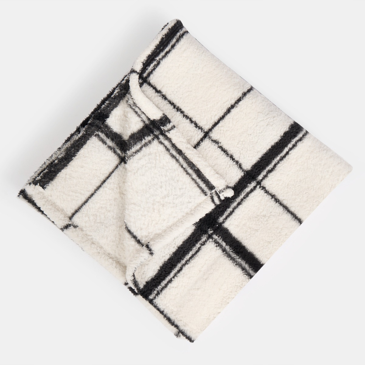 OHS Oakley Grid Check Teddy Throw - Monochrome>