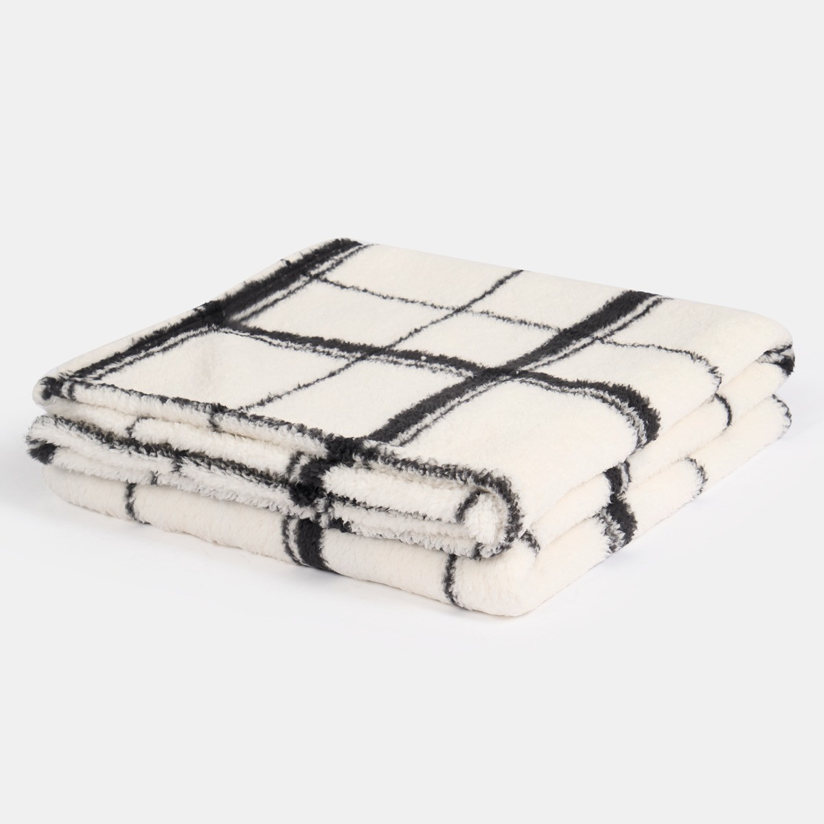 OHS Oakley Grid Check Teddy Throw - Monochrome>