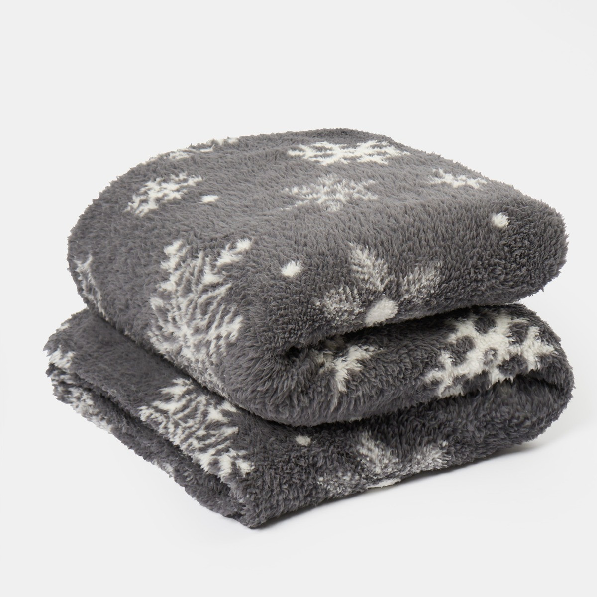 OHS Snowflake Print Teddy Throw - Grey>