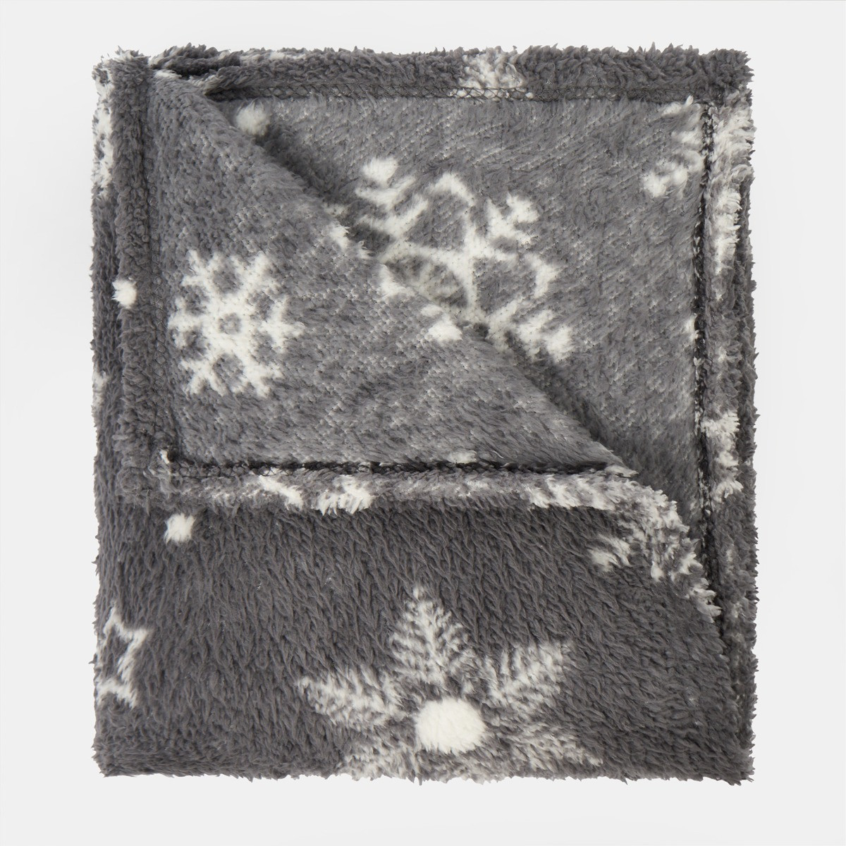 OHS Snowflake Print Teddy Throw - Grey>