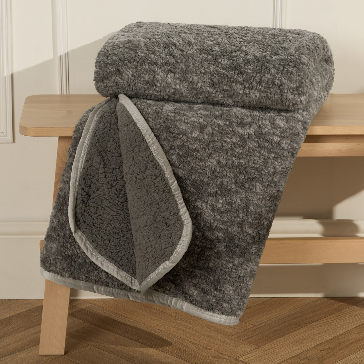 OHS Teddy Marl Binded Throw - Charcoal>