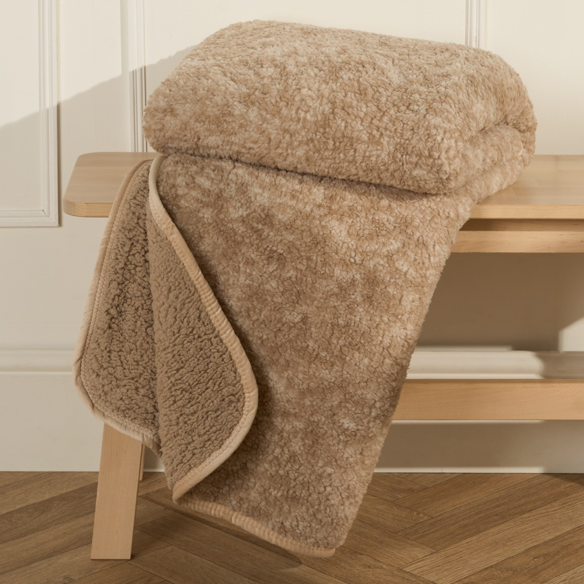 OHS Teddy Marl Binded Throw - Natural>