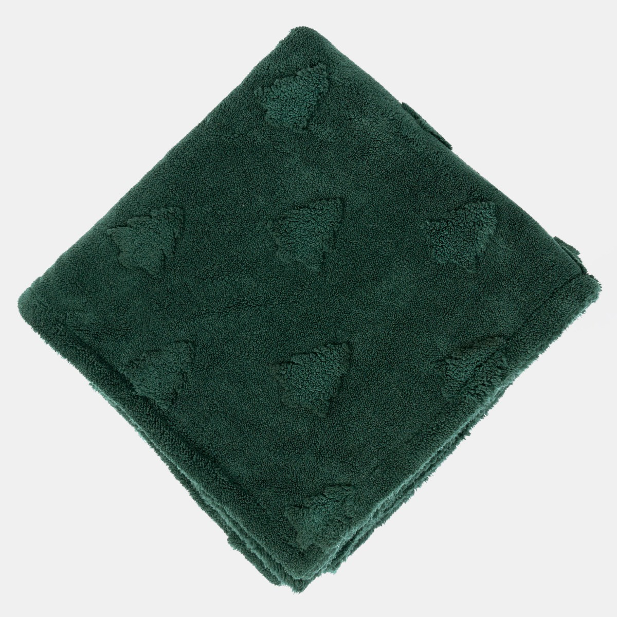 OHS Tufted Winter Tree Teddy Fleece Throw, Green - 130 x 160 cm>