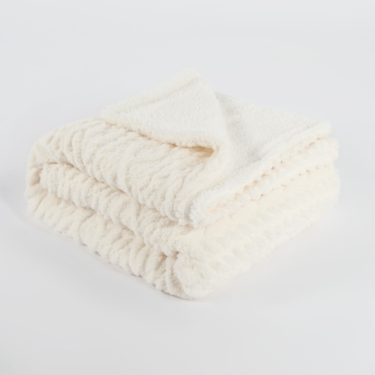 OHS Cable Knit Sherpa Throw - Cream>