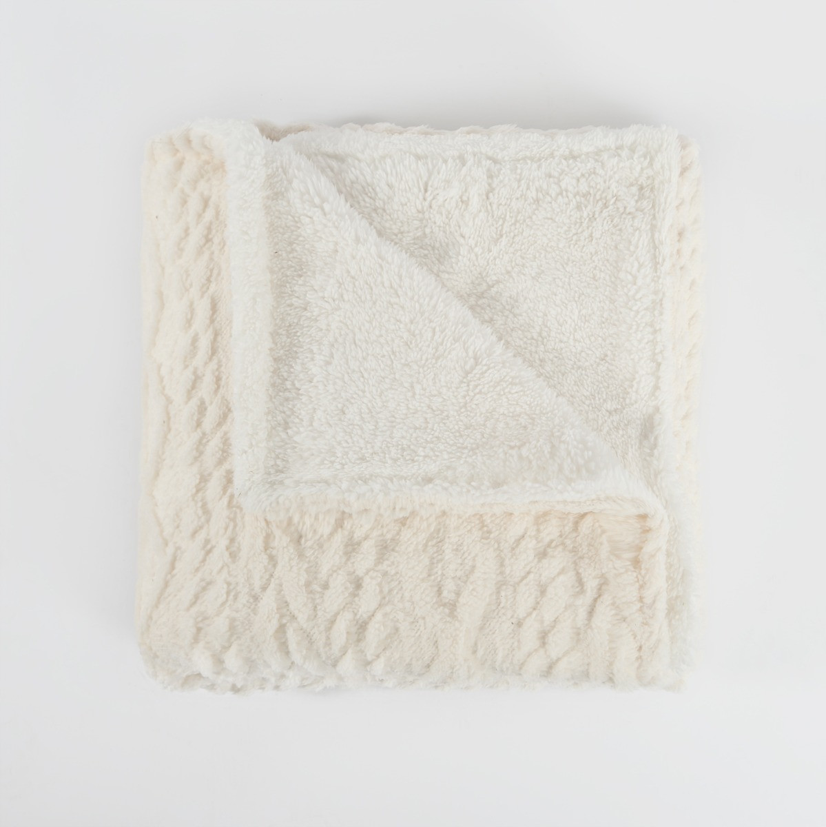 OHS Cable Knit Sherpa Throw - Cream>