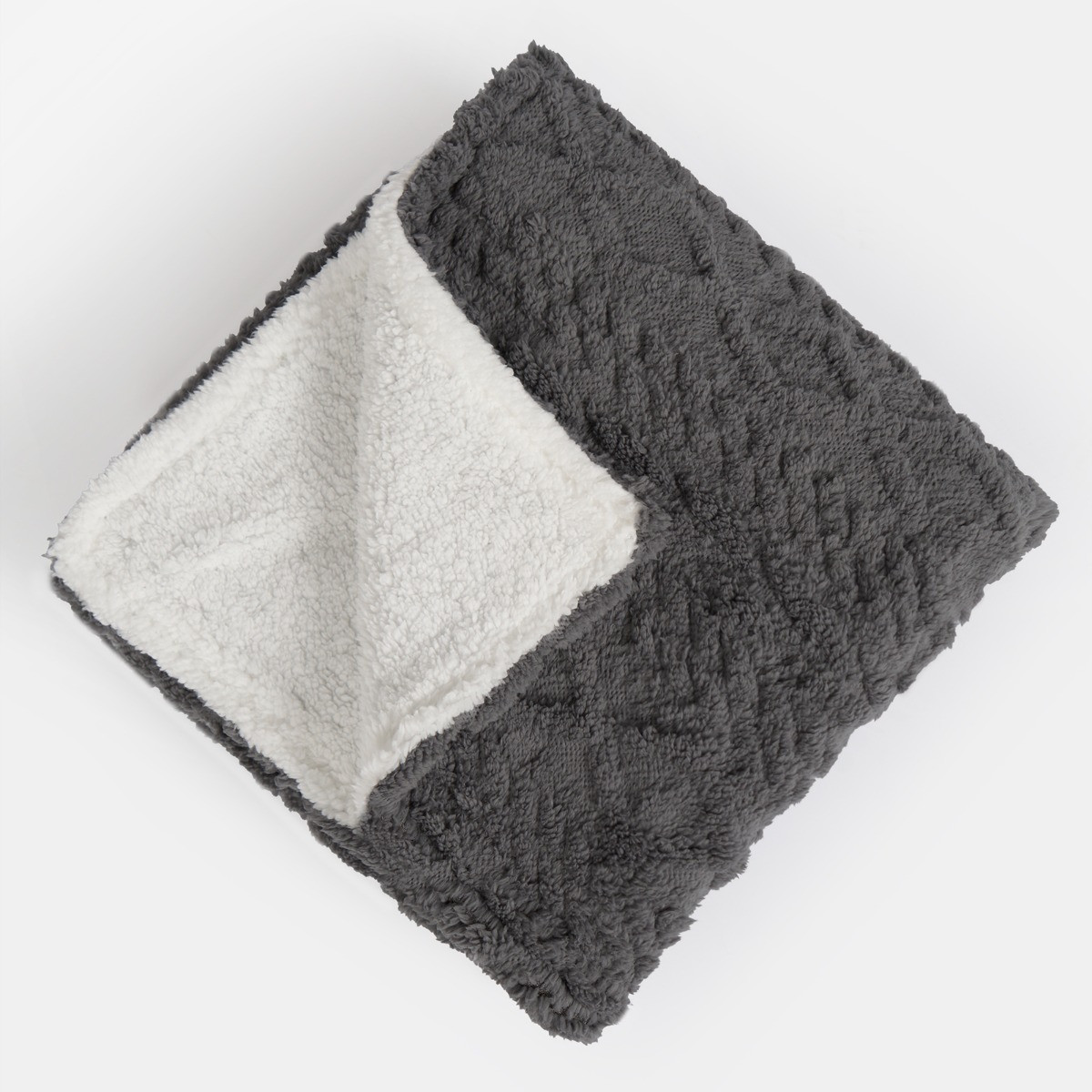 OHS Cable Knit Sherpa Throw - Grey>