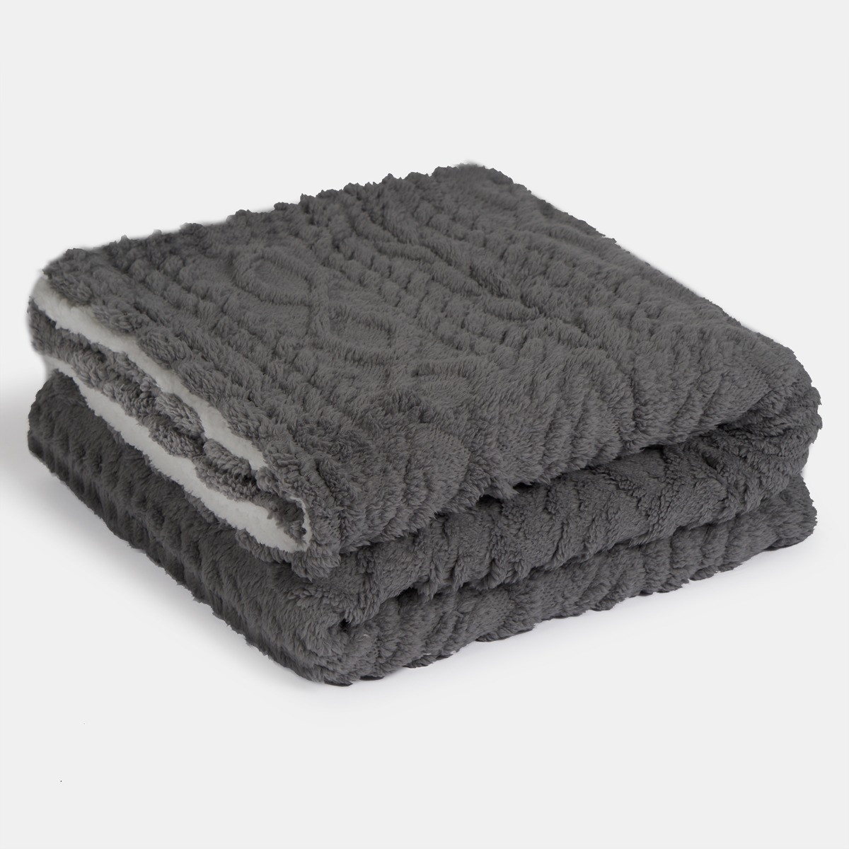 OHS Cable Knit Sherpa Throw - Grey>