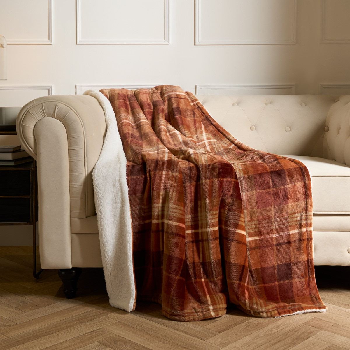 OHS Felix Flannel Check Fleece Throw - Rust >