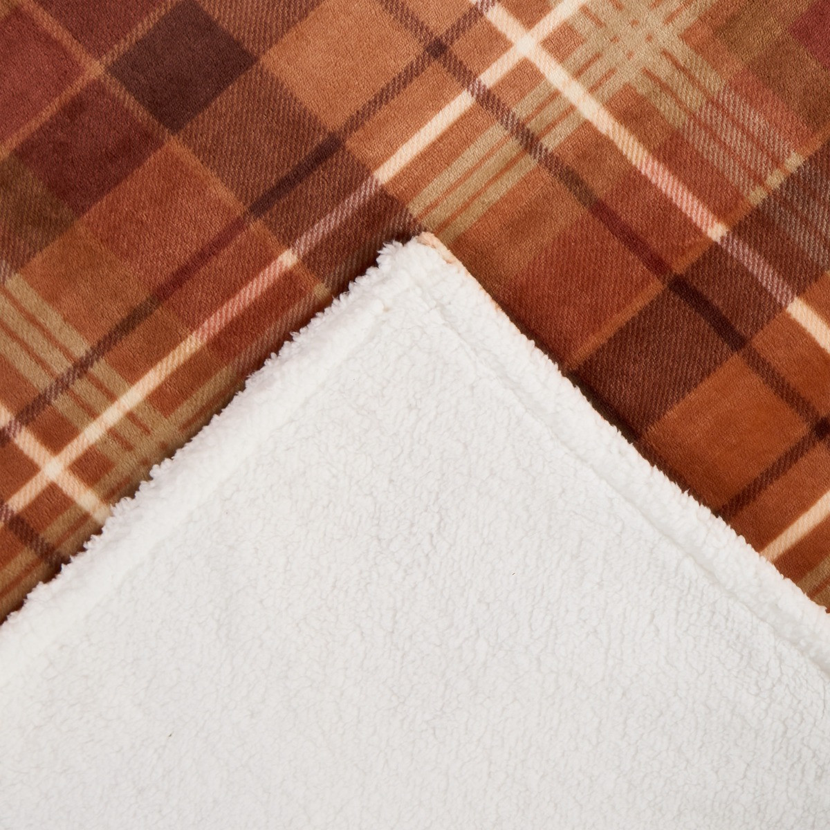 OHS Felix Flannel Check Fleece Throw - Rust >