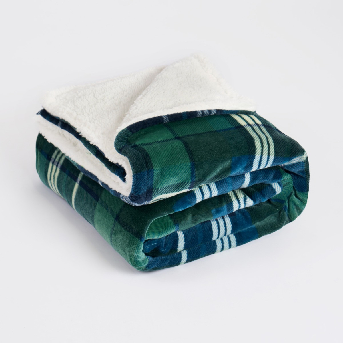 OHS Husdon Flannel Check Fleece Throw - Navy/Green >