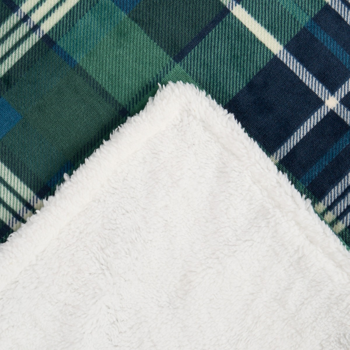 OHS Hudson Flannel Check Fleece Throw - Navy/Green>