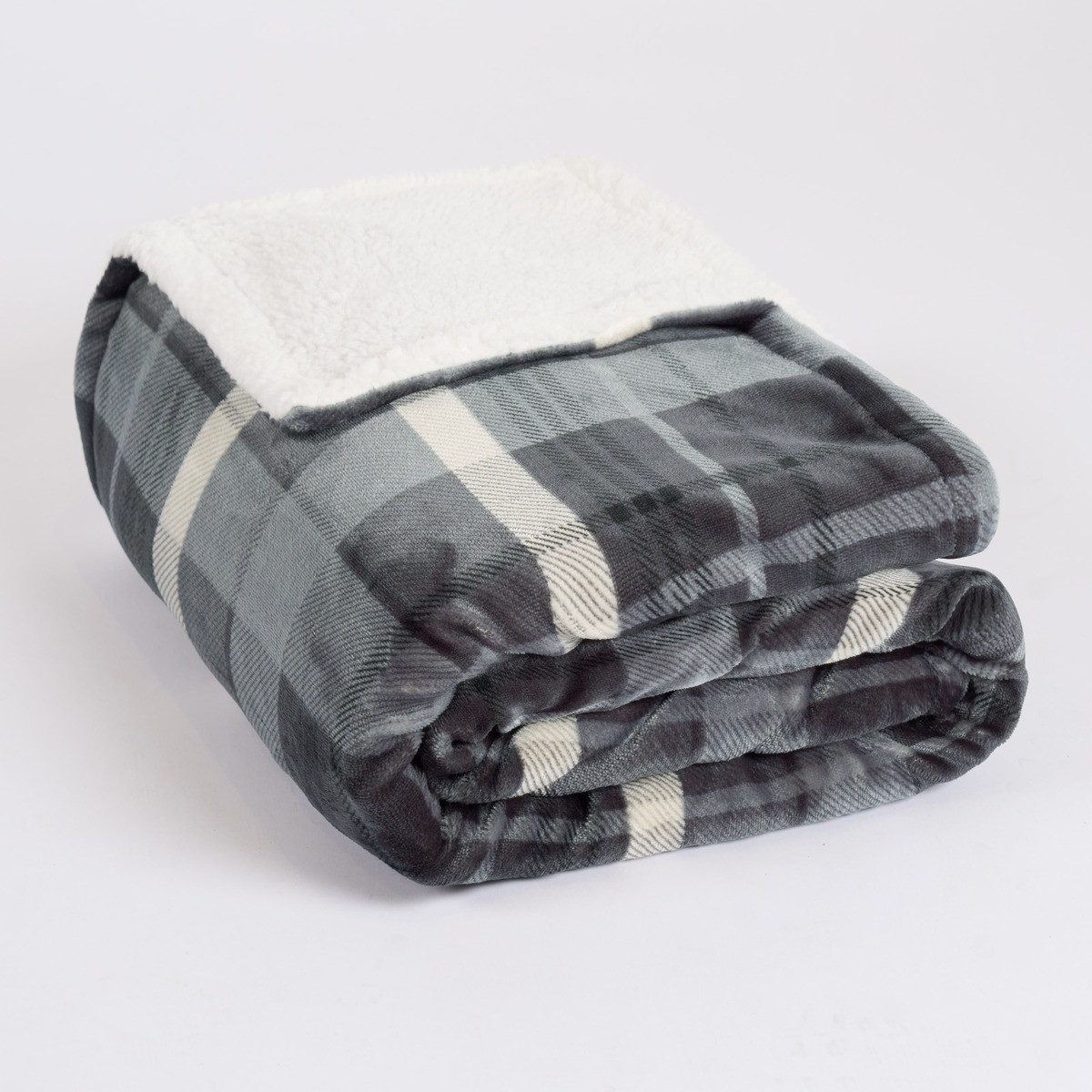 OHS Winsford Flannel Check Fleece Throw - Grey >