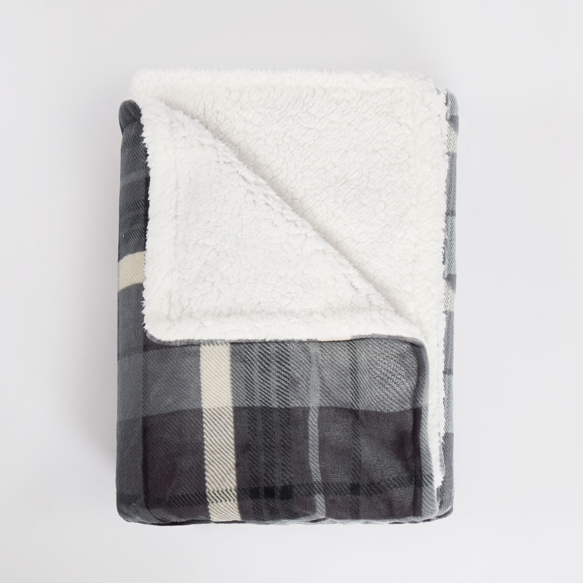 OHS Winsford Flannel Check Fleece Throw - Grey >