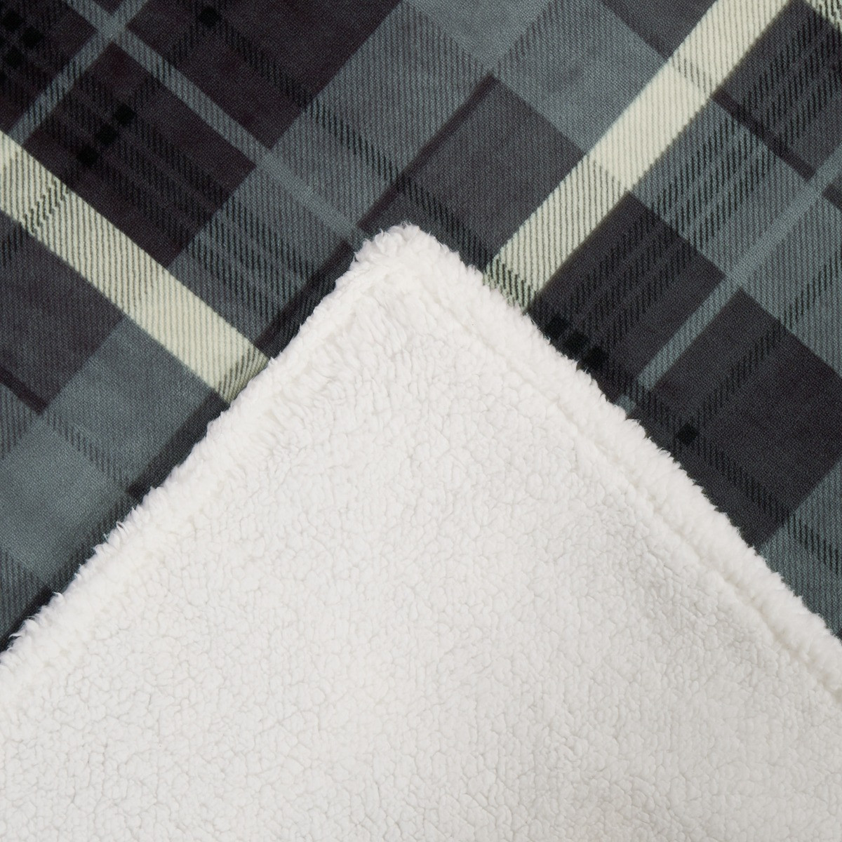 OHS Winsford Flannel Check Fleece Throw - Grey >