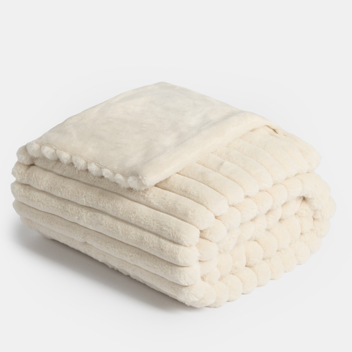 OHS Faux Fur Thick Ribbed Throw - Natural >