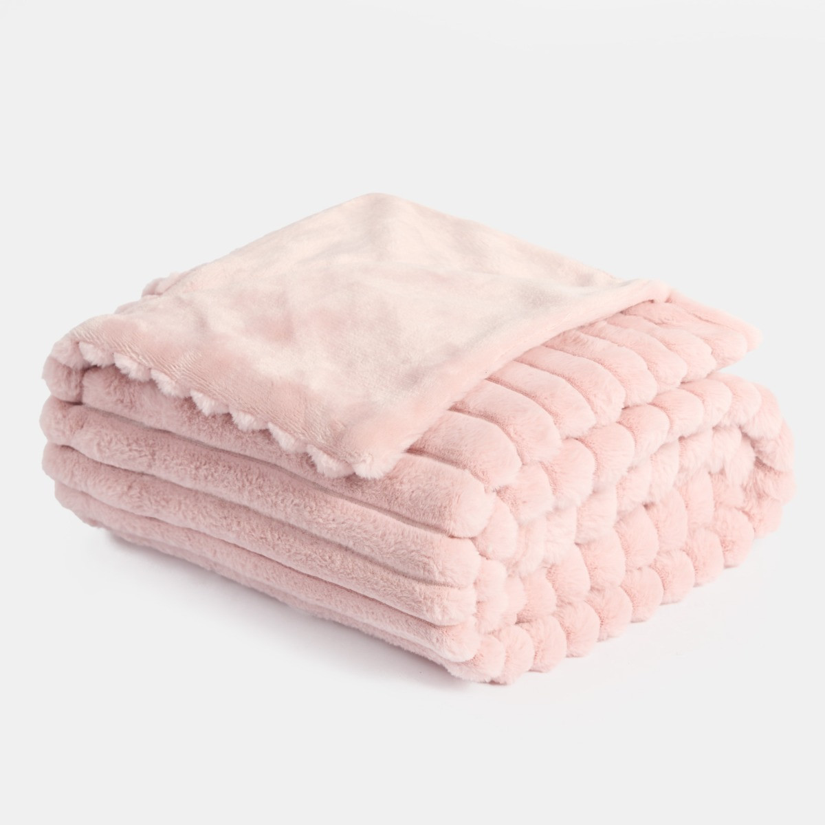 OHS Faux Fur Thick Ribbed Throw - Blush >