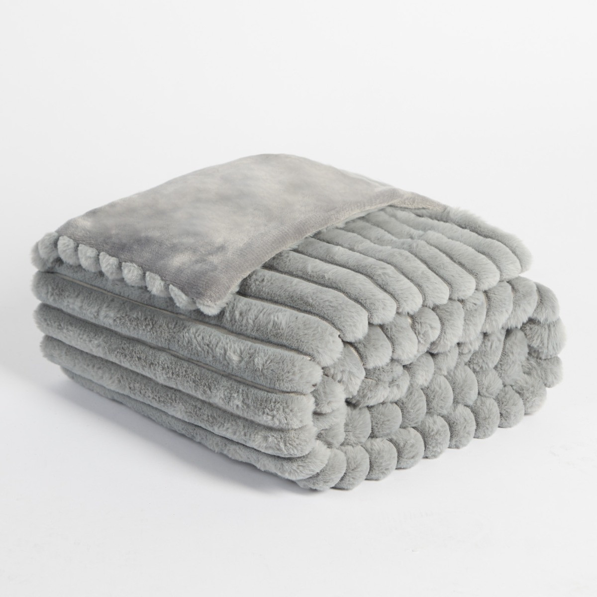 OHS Faux Fur Thick Ribbed Throw - Grey>