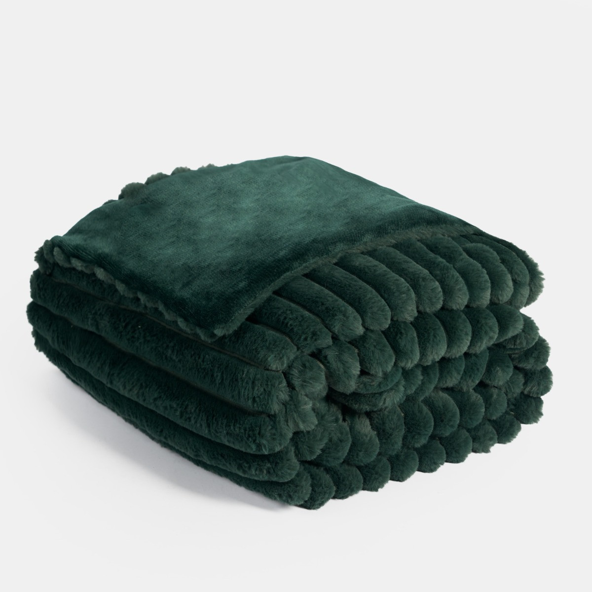 OHS Faux Fur Thick Ribbed Throw - Green >