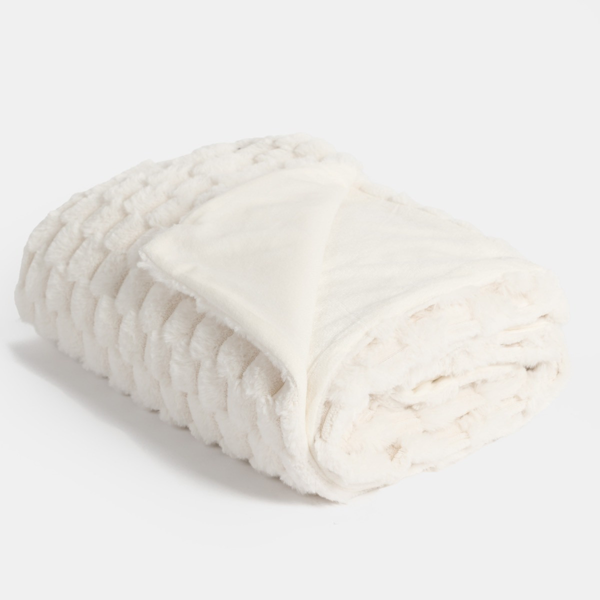 OHS Thick Faux Fur Waffle Throw - Cream>