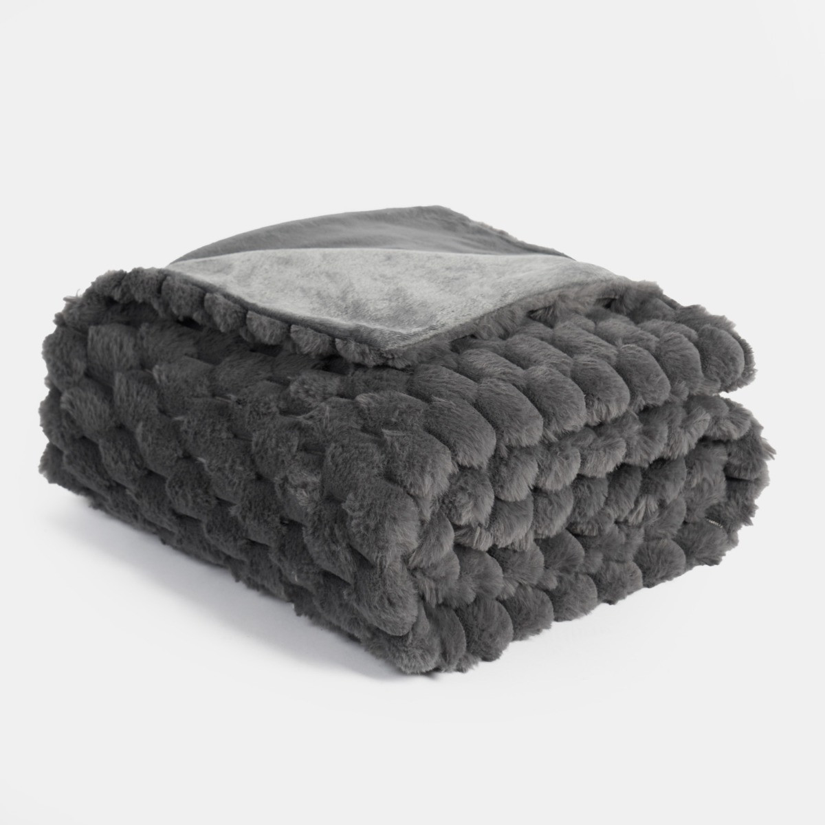 OHS Thick Faux Fur Waffle Throw - Charcoal>