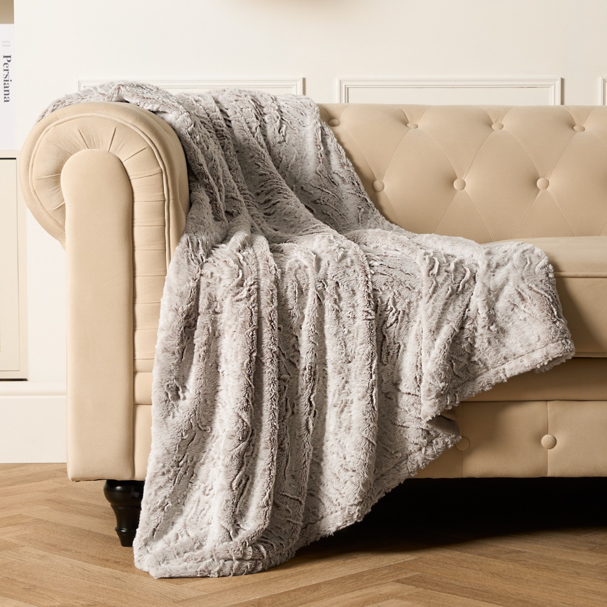 OHS Faux Fur Two Tone Throw - Natural >