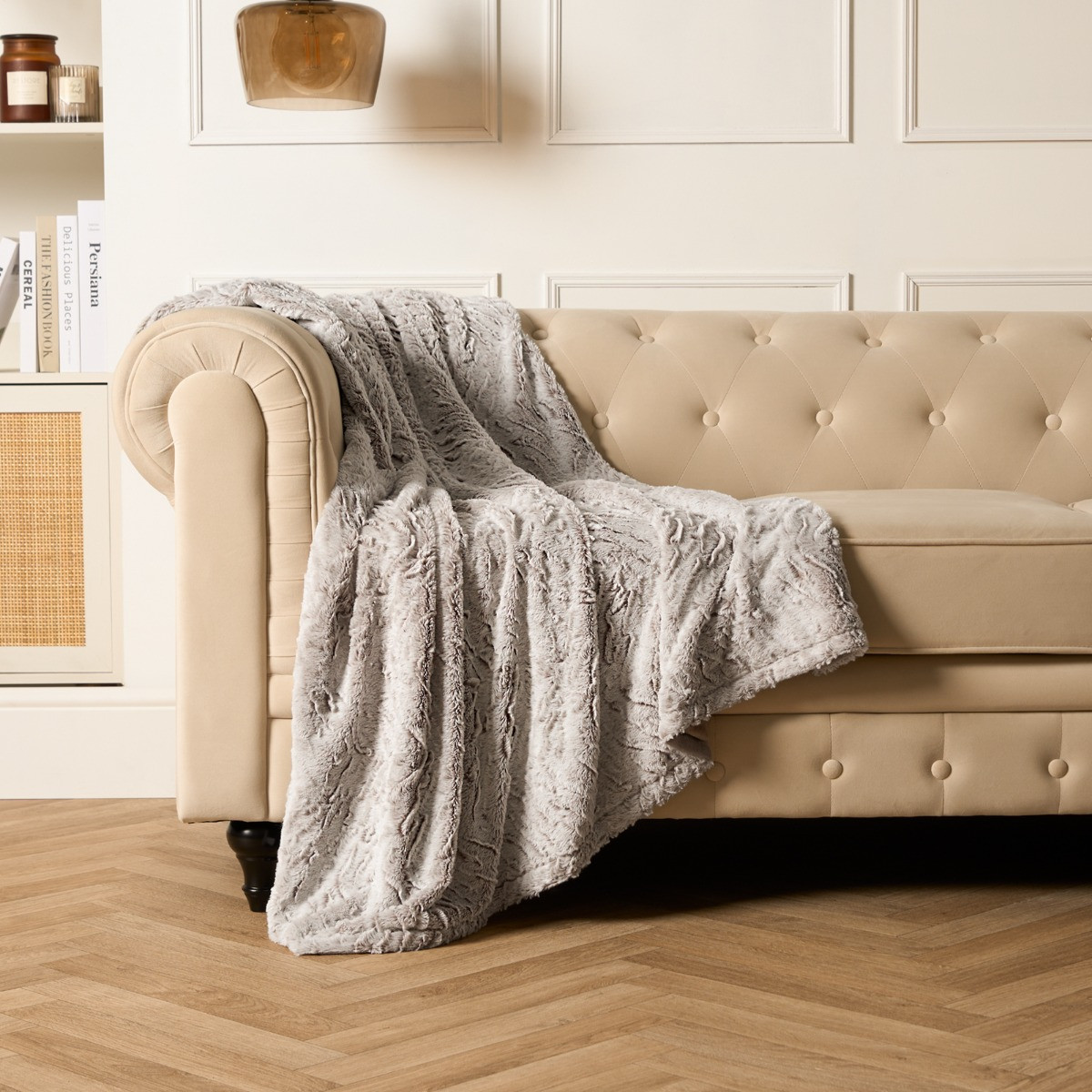 OHS Faux Fur Two Tone Throw - Natural >