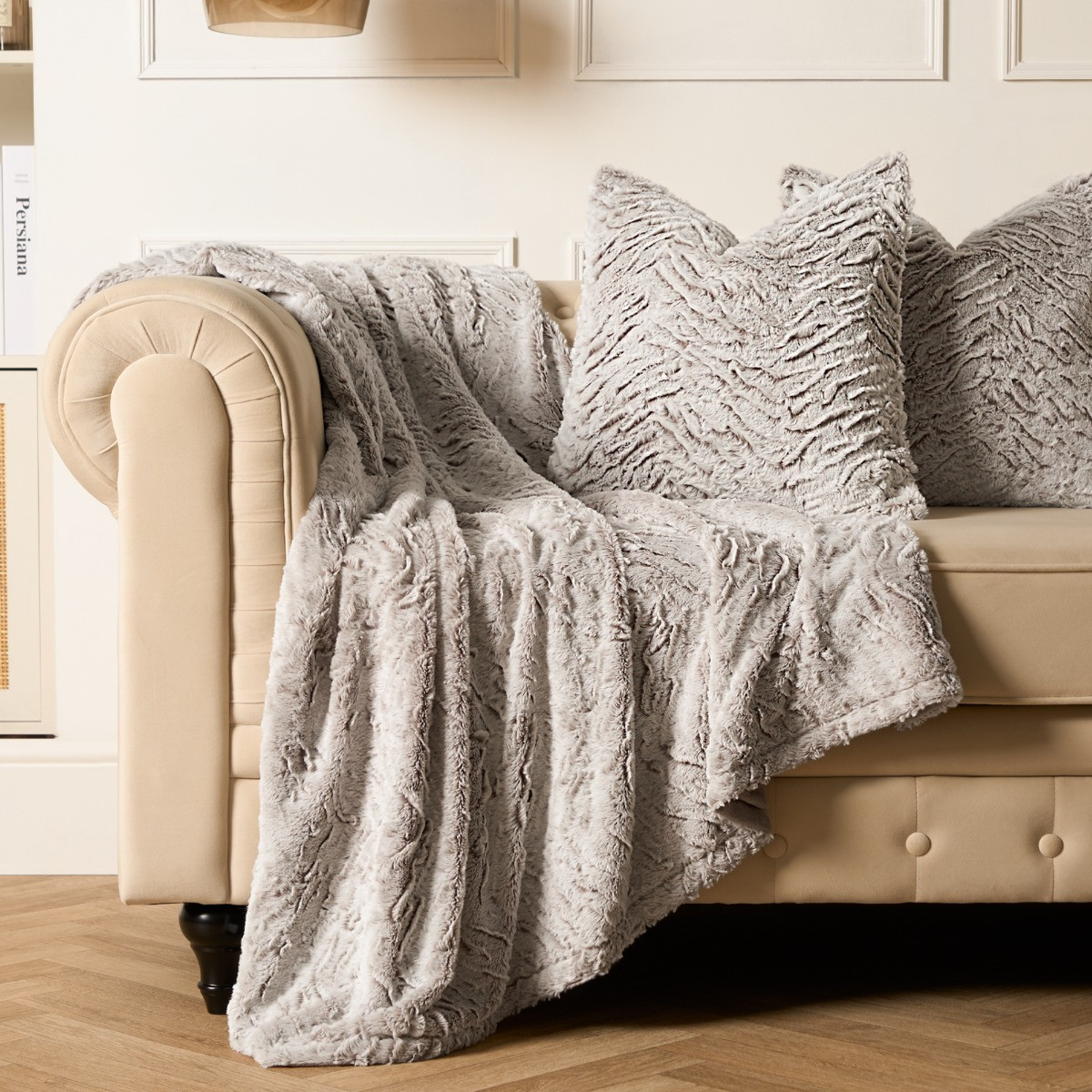 OHS Faux Fur Two Tone Throw - Natural >