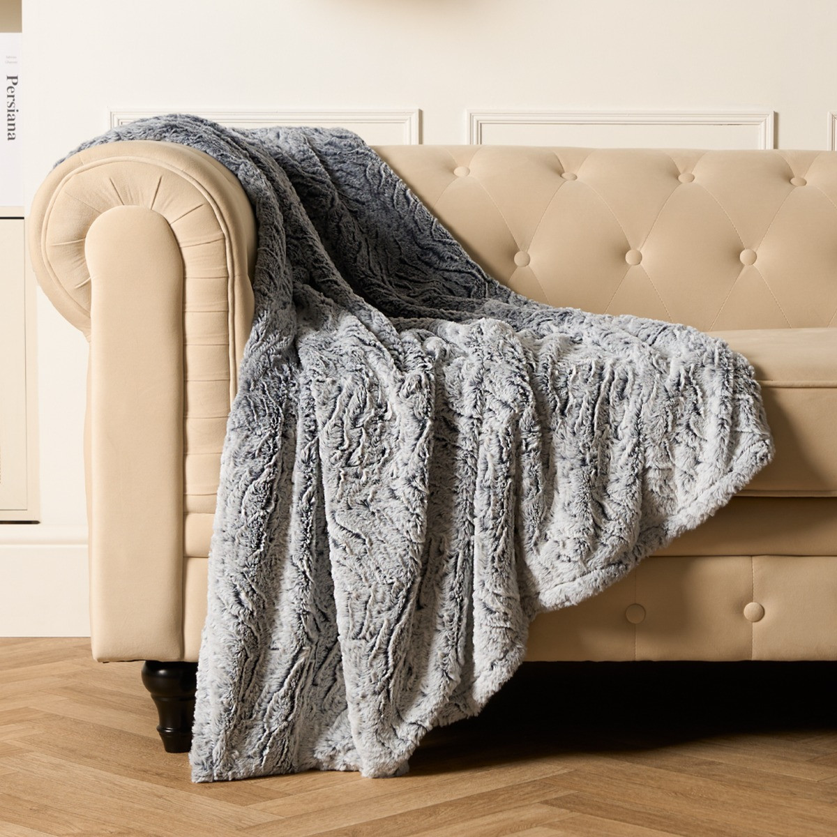 OHS Faux Fur Two Tone Throw - Grey>