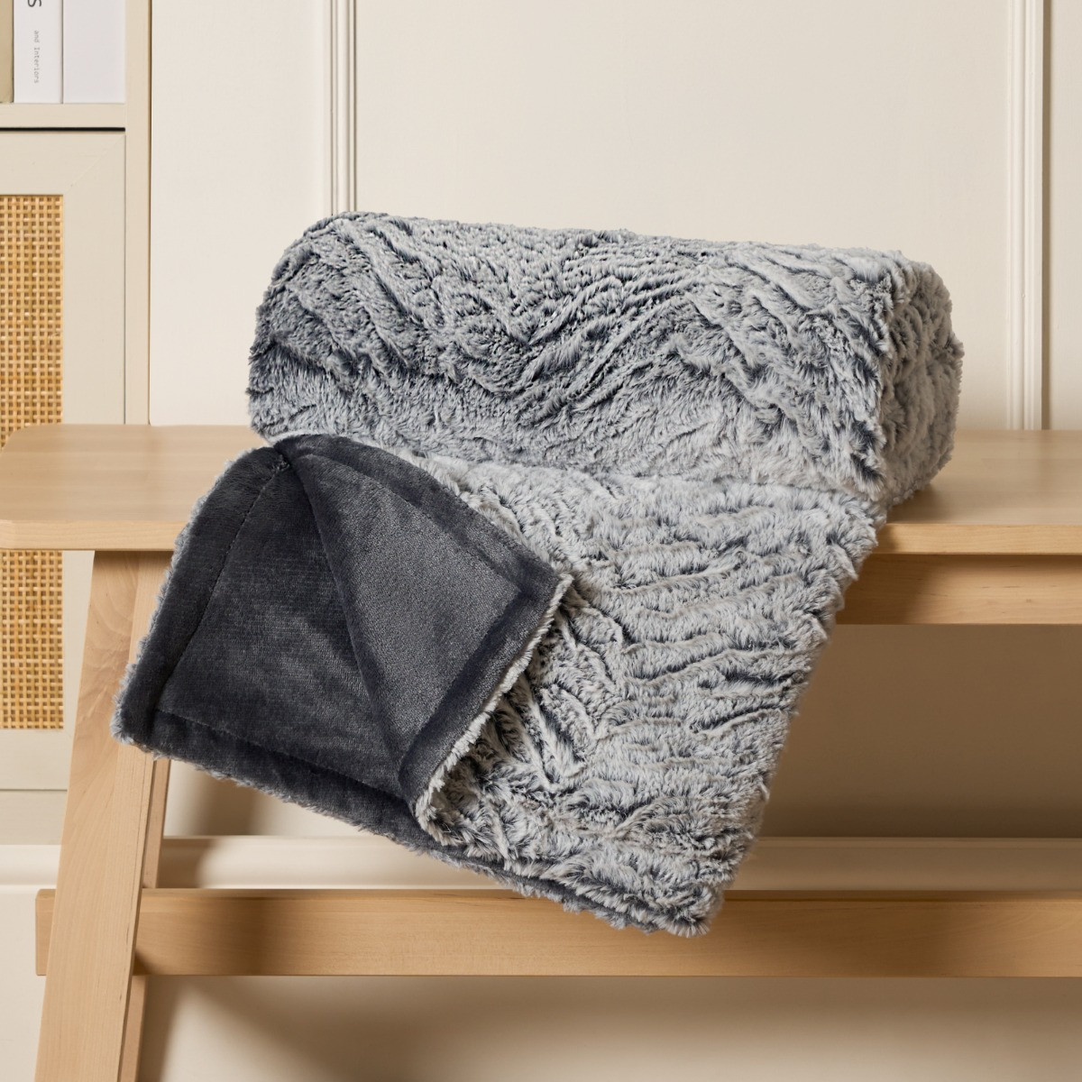 OHS Faux Fur Two Tone Throw - Grey>