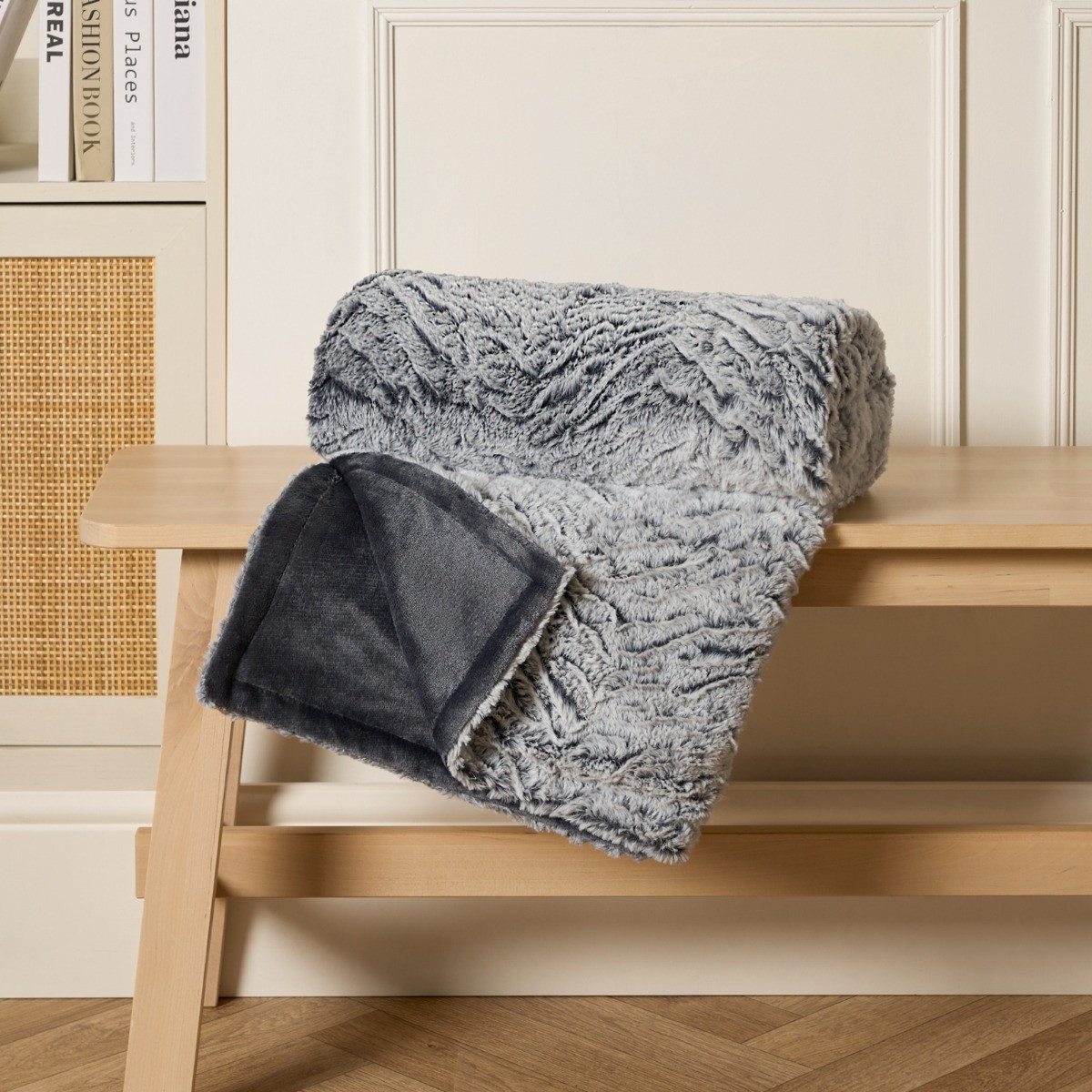 OHS Faux Fur Two Tone Throw - Grey>