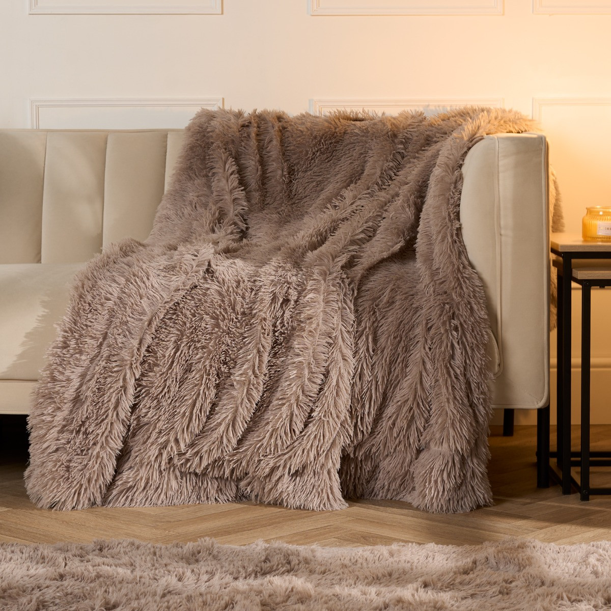 Sienna Fluffy Fleece Throw - Natural>