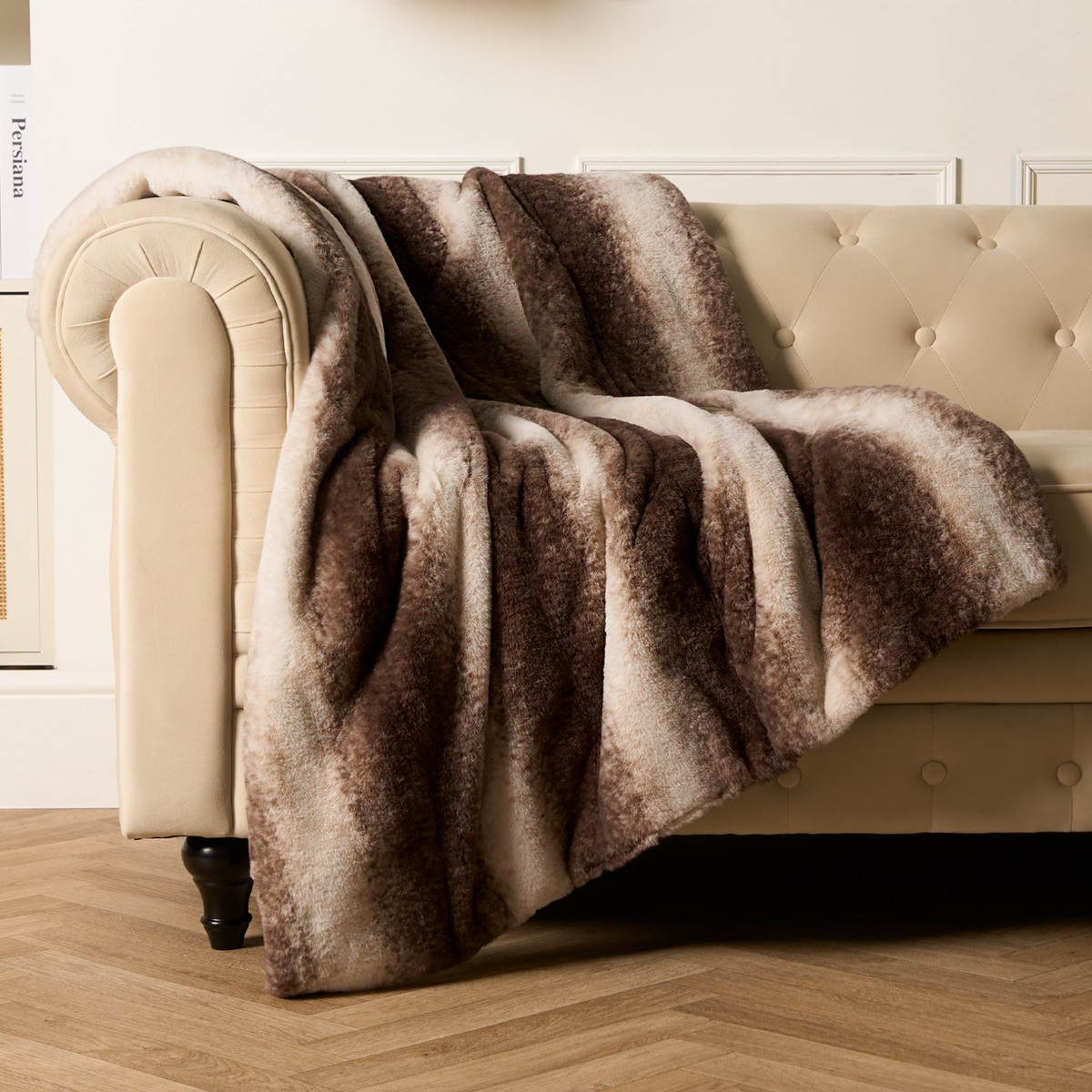 OHS Faux Fur Stripe Throw - Brown>