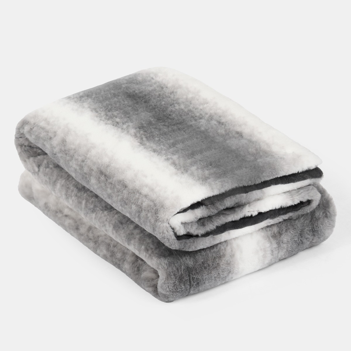 OHS Faux Fur Stripe Throw - Grey>