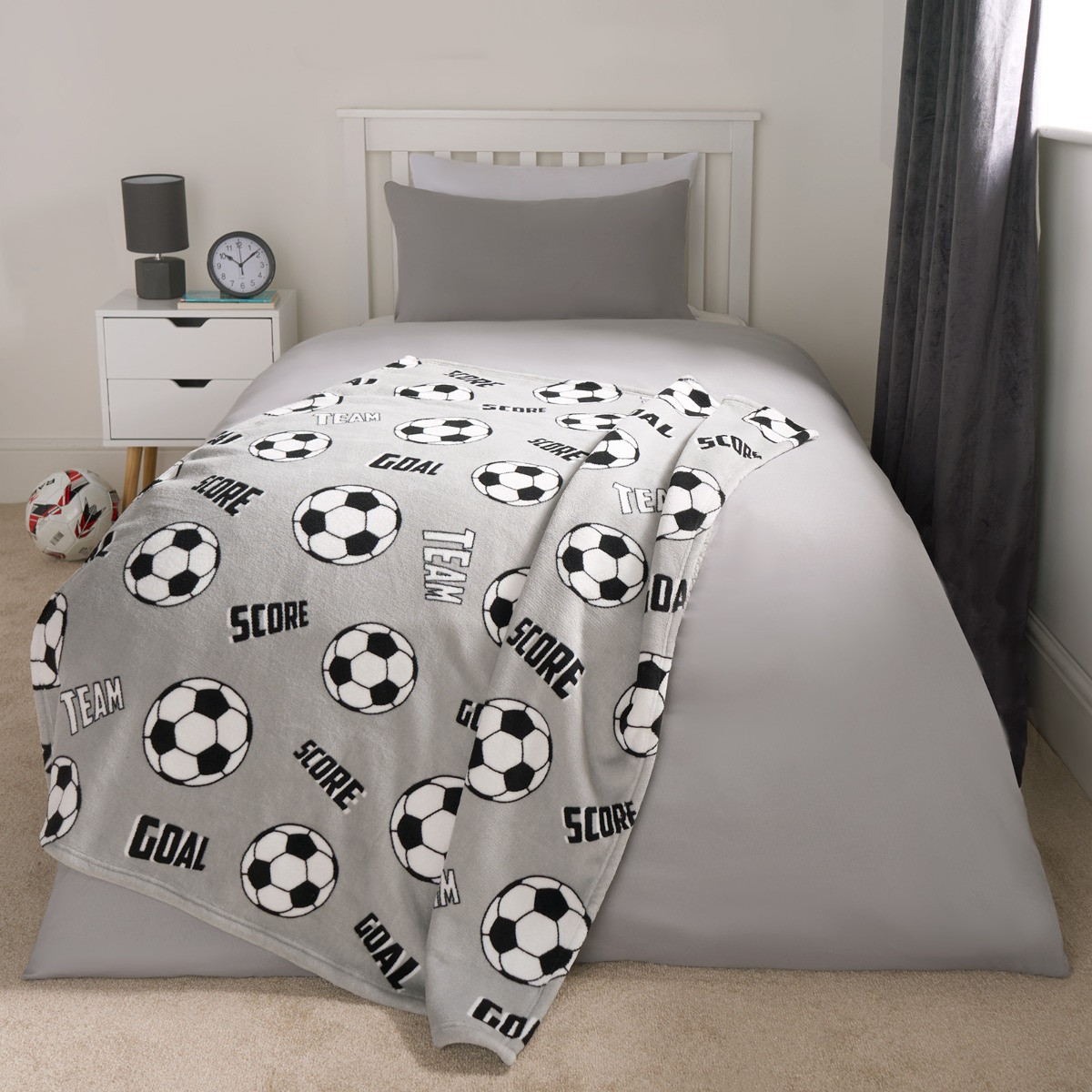 OHS Kids Football Printed Throw - Grey>