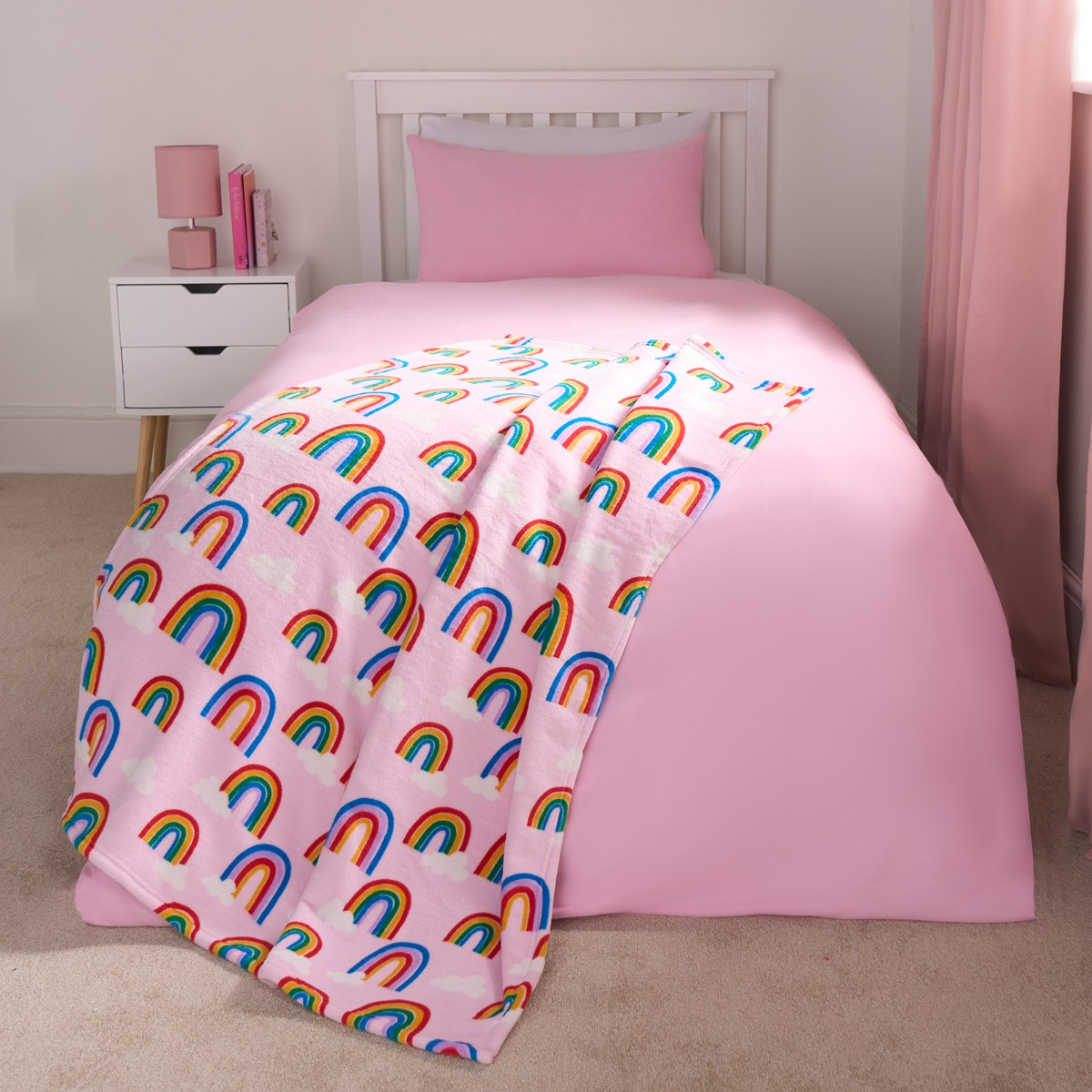 OHS Kids Rainbow Printed Throw - Pink >