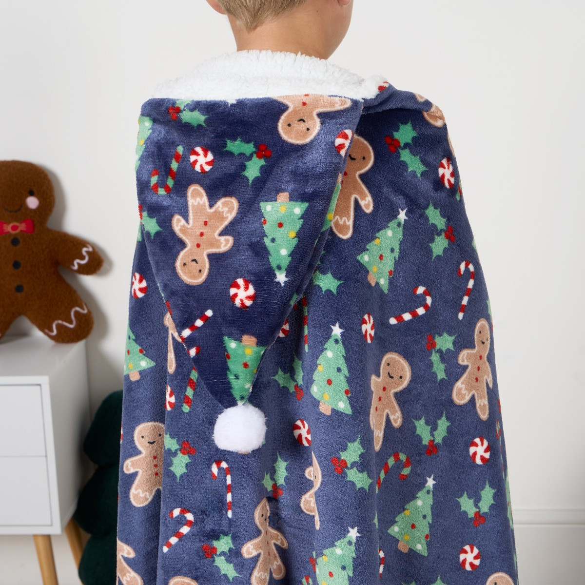 OHS Gingerbread Man Hooded Santa Blanket - Navy >