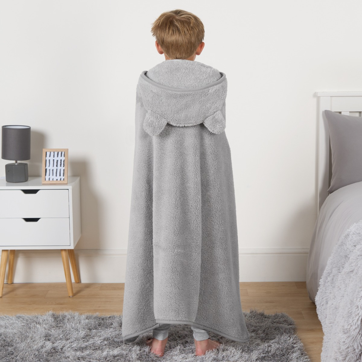 OHS Kids Teddy Hooded Blanket - Grey>