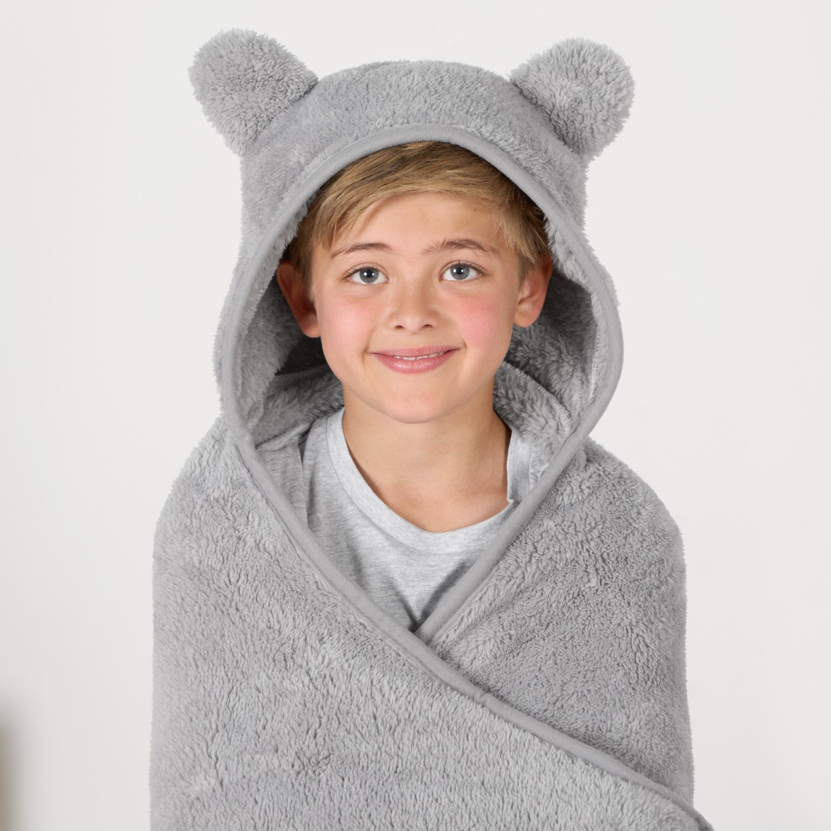 OHS Kids Teddy Hooded Blanket - Grey>