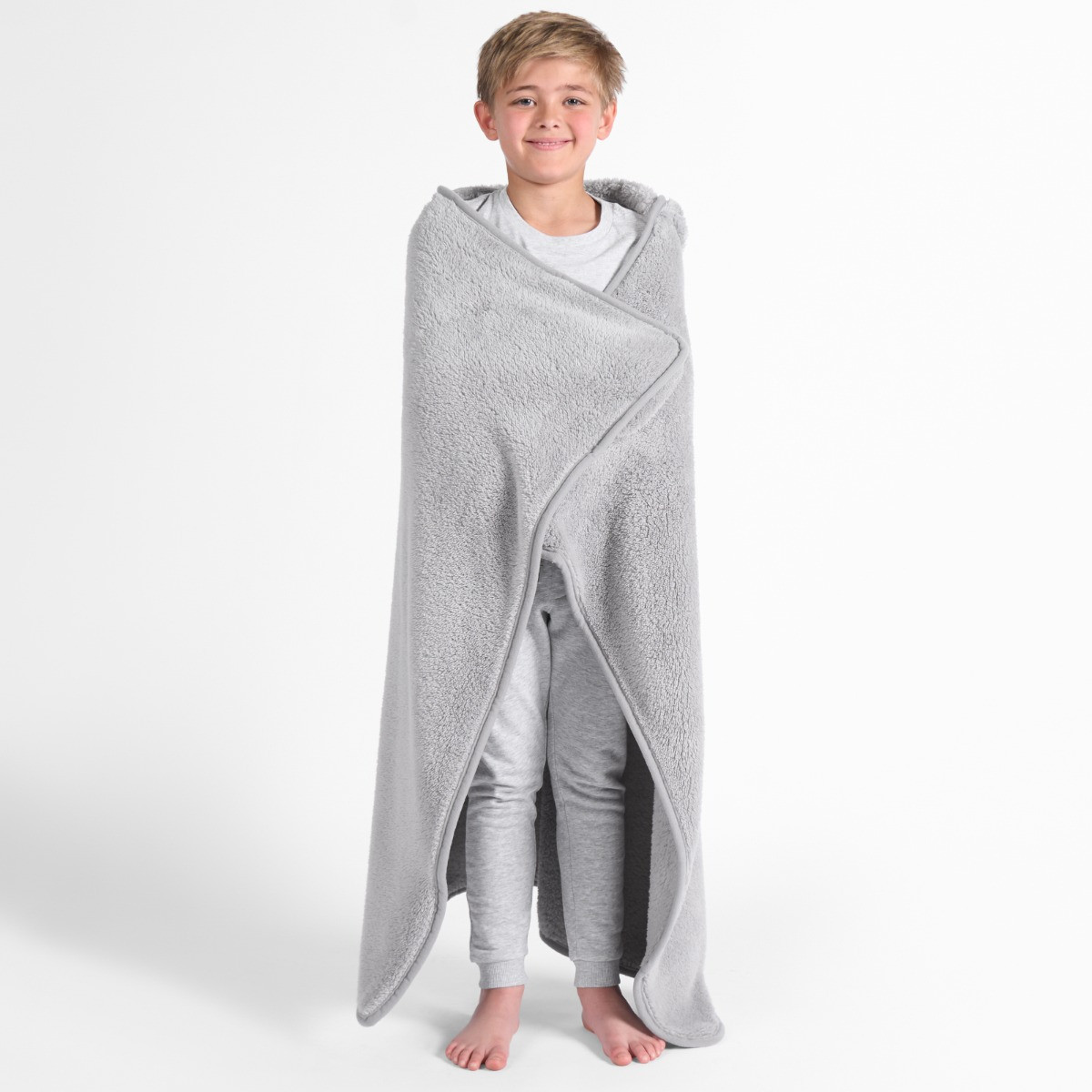 OHS Kids Teddy Hooded Blanket - Grey>