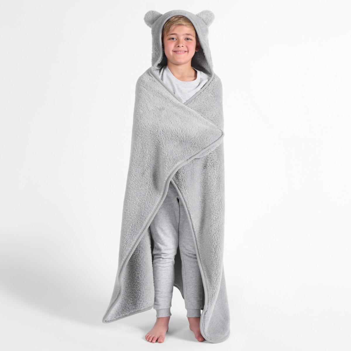 OHS Kids Teddy Hooded Blanket - Grey>