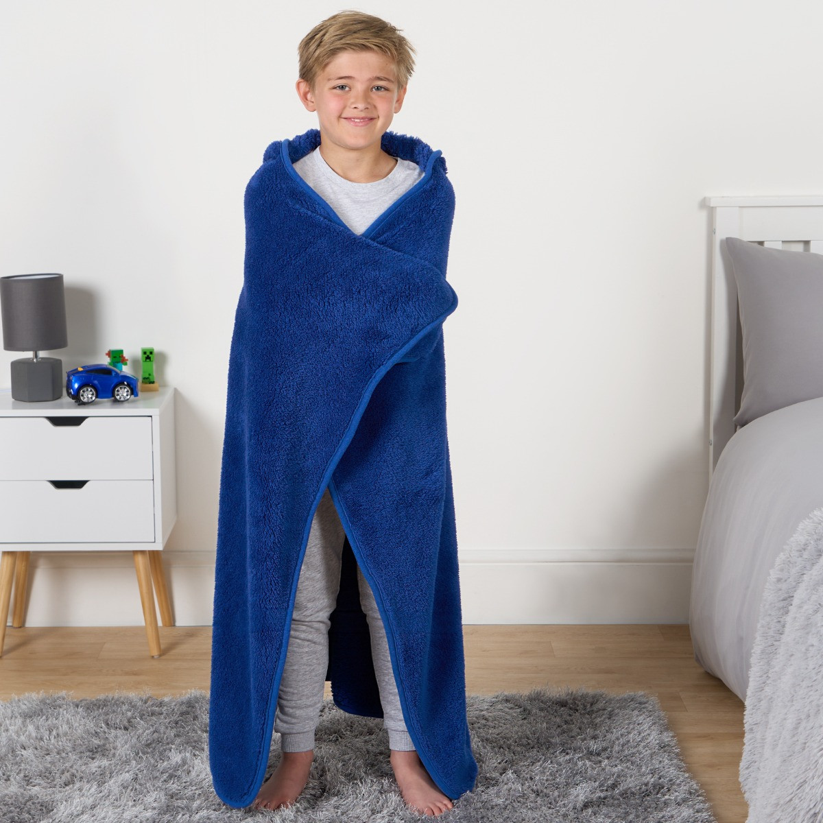 OHS Kids Teddy Hooded Blanket - Blue>