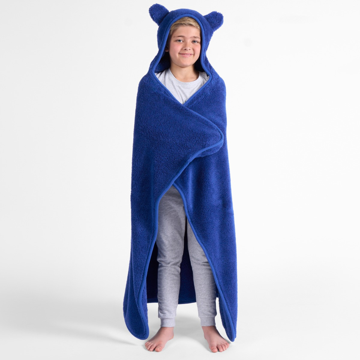 OHS Kids Teddy Hooded Blanket - Blue>